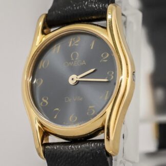 *NEAR MINT* Vintage OMEGA De Ville Cal.1387 Quartz Push Crown Gold×Black Women's