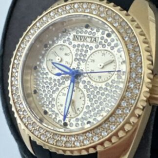 Invicta Angel Crystal Gold Dial Black Silicone Ladies Watch 28485
