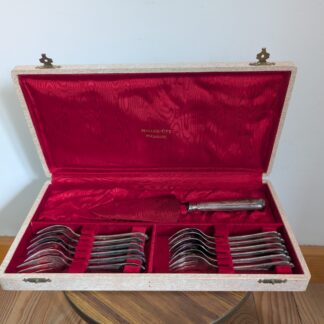 Service a dessert art-déco ancien en métal argenté, en écrin