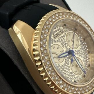 Invicta Angel Crystal Gold Dial Black Silicone Ladies Watch 28485