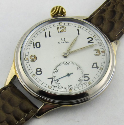 Luxury Big Swiss OMEGA cal. 38.5 LT Mens watch Military style nickel plated case