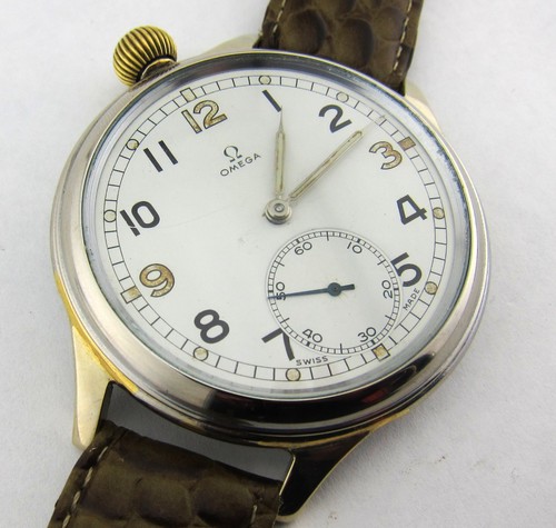 Luxury Big Swiss OMEGA cal. 38.5 LT Mens watch Military style nickel plated case