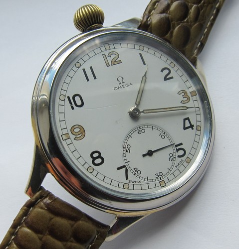 Luxury Big Swiss OMEGA cal. 38.5 LT Mens watch Military style nickel plated case