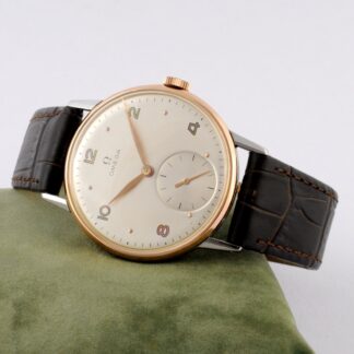 SERVICED OMEGA 1944' ST STEEL & GOLD BEZEL MANUAL WIND SWISS DRESS WATCH 2271