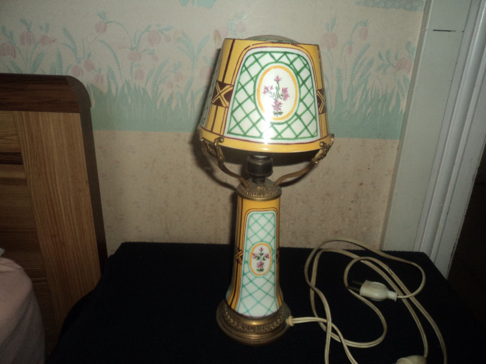 Ancienne lampe en céramique Art déco chevet laiton bronze
