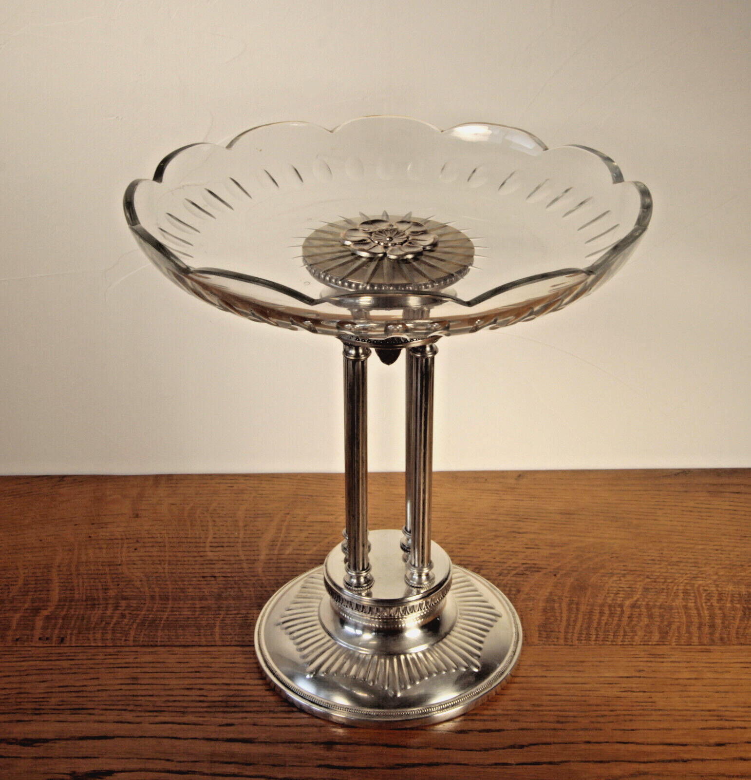 DUROUSSEAU orfèvre Coupe centre de Table Art Déco Métal argenté Cristal taillé