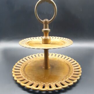 Ancien Plateau sur Pied à Fruits Gâteau en Laiton ou Bronze Art Déco Vintage