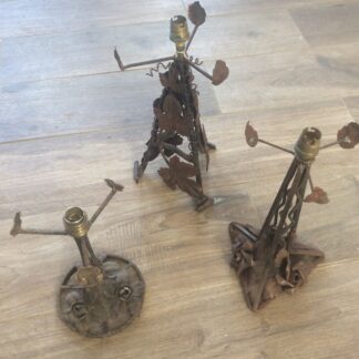LOT de 3 ANCIEN PIED DE LAMPE EN FER FORGÉ ART DÉCO DÉCOR FEUILLAGE