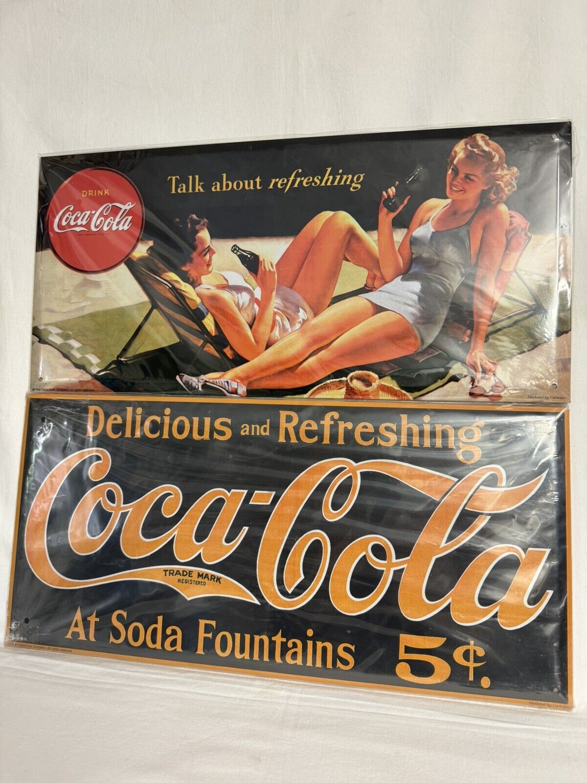 Lot De 2 Plaques Metal Publicitaires Vintage Coca-Cola