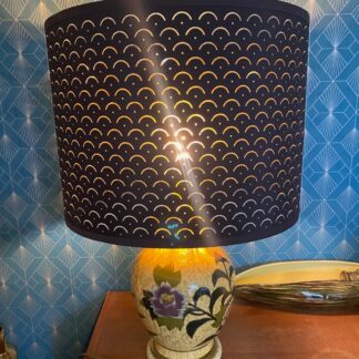 Pied de lampe vintage, IDA BELLINI, vernissée, aux décors cloisonnés de 4 fleurs