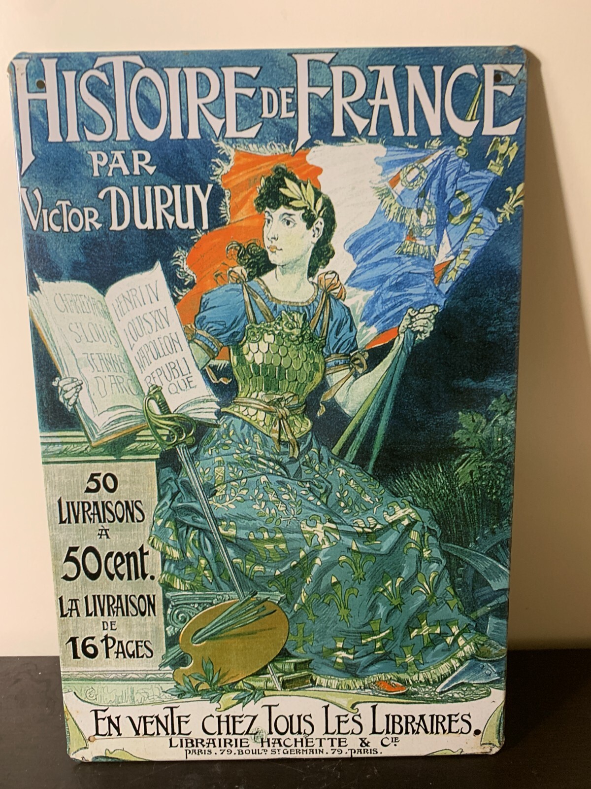 Eugène-Samuel GRASSET : Histoire de France 1895, Plaque publicitaire métallique