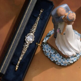 Bracelet Doré Art Deco Strass CZ Rectangle Blanc Mariage Vintage 1920 Style QD29