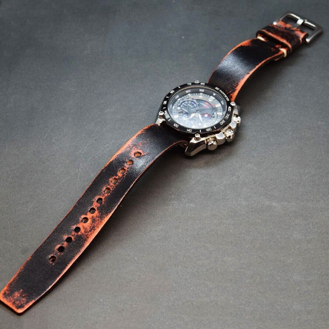 Bracelet montre en cuir véritable vintage singlepas brutal militaire watch strap