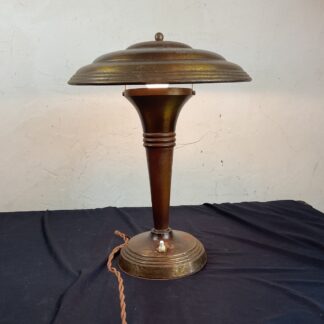 ANCIENNE LAMPE CHAMPIGNON ART DÉCO CUIVRE ET BOIS DESIGN MODERNISTE