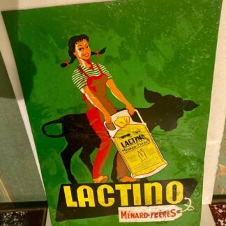 plaque publicitaire ancienne  tôle  Lactino Ménard-Frères produits ALIMENTAIRES