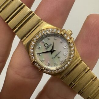 Omega Constellation 18KT Yellow Gold Diamond Bezel 22mm Ladies Mother Of Pearl