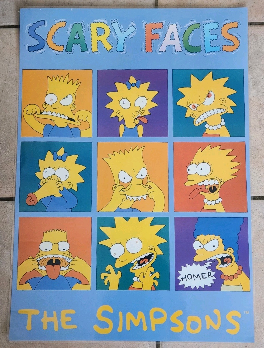 Affiche Vintage Plastifiée THE SIMPSONS "SCARY FACES" 43,5 x 61,5 cm Années 90