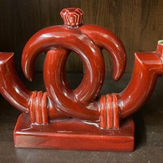 BOUGEOIR ART DECO EN CERAMIQUE ANNEES 50/60 COULEUR BORDEAUX DOUBLE FLAMMES