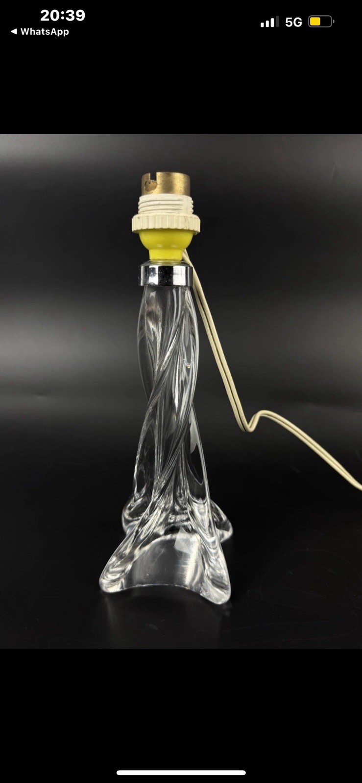 Pied de Lampe en Verre Épais Moulé et Torsadé - Art Déco Vintage