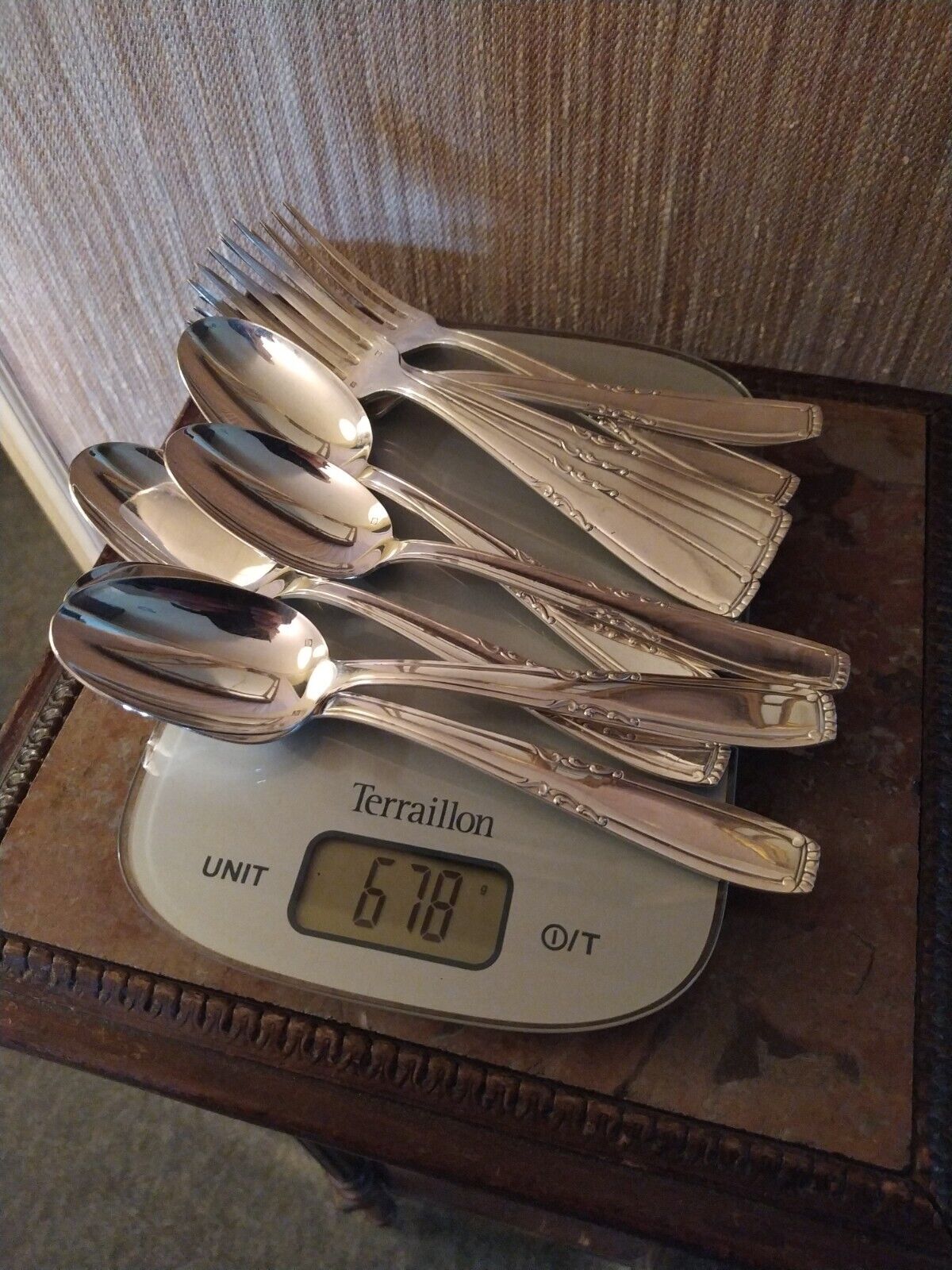 5 Couverts de Table Style Art Déco Métal Argenté