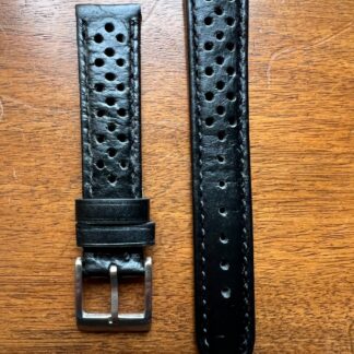 Bracelet de montre en cuir noir type rallye 18mm neuf