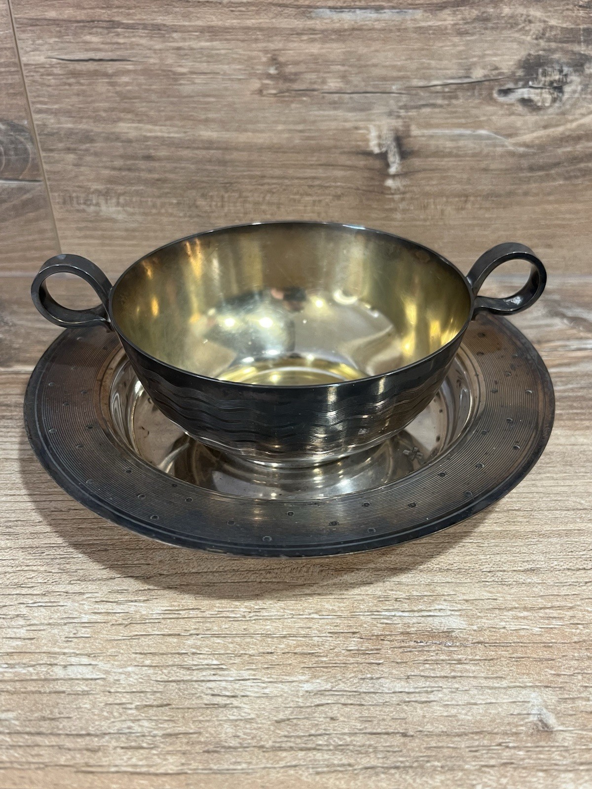 Ancienne Tasse Et Sous Tasse orfèvrerie St Medard métal argenté french art déco