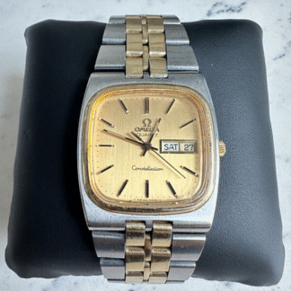 OMEGA Mens Constellation Quartz Watch Gold Square Face 2-Tone Day & Date Vintage