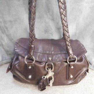 Francesco Biasia Shoulder Bag Purse Brown Leather Braided Clasp Satchel 90s Y2K