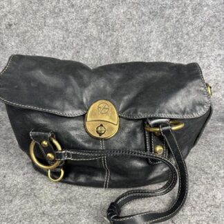 Francesco Biasia Shoulder Bag Womens Black Leather Flap Turn Lock Satchel Brass