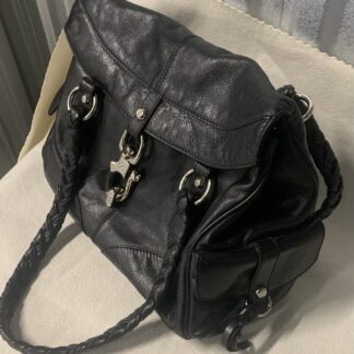 Francesco Biasia Black Leather Handbag Shoulder Purse Braided Double Handle