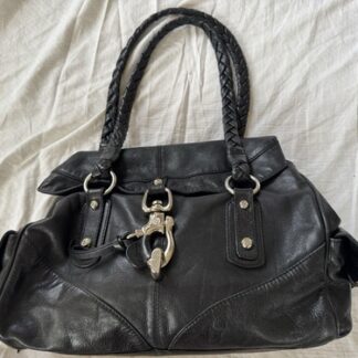 FRANCISCO BIASIA Black Soft Leather Shoulder Bag Safe Clip Closure