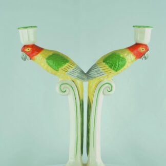 Bougeoir Figurines Perroquet Animalier Style Art Deco Style Art Nouveau Porcelai