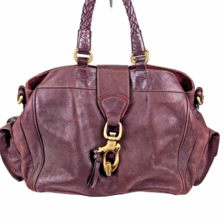 Vintage Francesco Biasia Deep Purple Eggplant Leather Handbag Gold Brass Italy