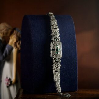 Bracelet Argenté Antique Art Deco CZ Vert Vintage Style Mariage SC11