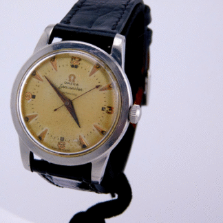 VINTAGE OMEGA BUMPER CAL .351 PATINA DIAL MENS WRISTWATCH SERVICED C. 1950