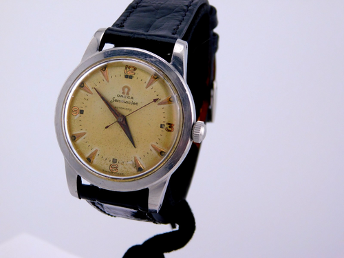 VINTAGE OMEGA BUMPER CAL .351 PATINA DIAL MENS WRISTWATCH SERVICED C. 1950