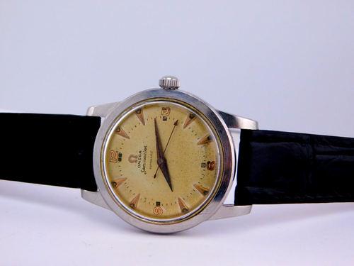 VINTAGE OMEGA BUMPER CAL .351 PATINA DIAL MENS WRISTWATCH SERVICED C. 1950