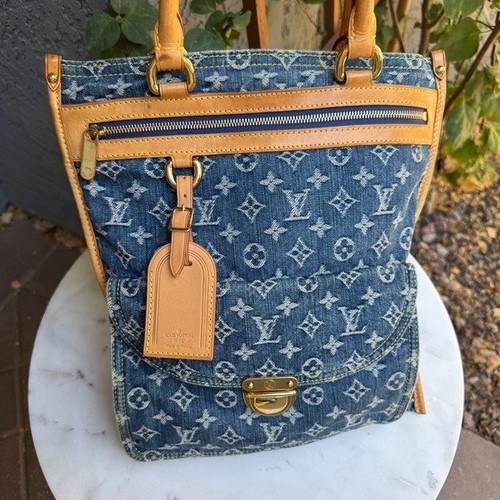 Louis Vuitton Vintage Y2K Monogram Denim Sac Plat Tote
