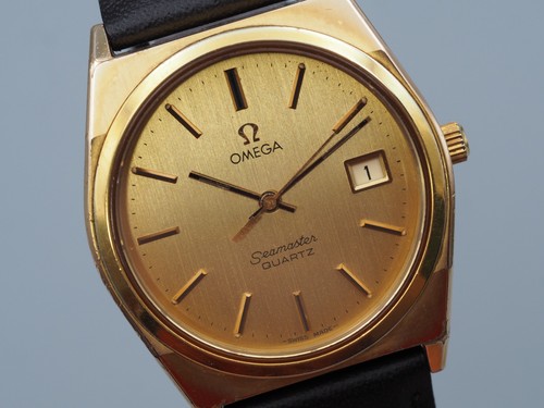 *Exc+5* OMEGA Seamaster Cal.1342 Quartz Gold Round Date Mens Vintage Watch Japan