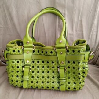 Francesco Biasia Woven Leather Small Tote Bag  Lime Green