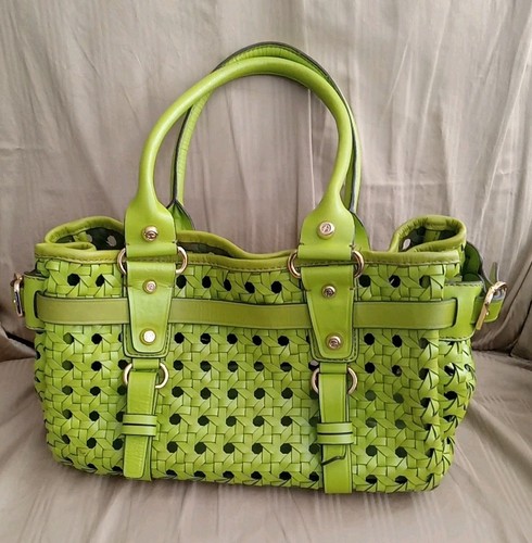 Francesco Biasia Woven Leather Small Tote Bag Lime Green