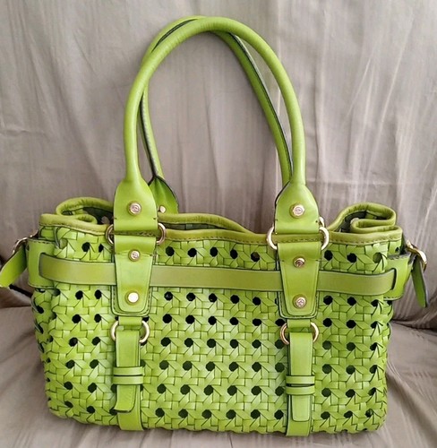 Francesco Biasia Woven Leather Small Tote Bag Lime Green – Image 2