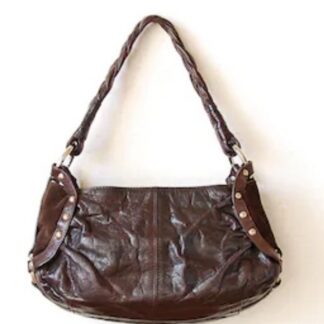 Francisco Biasia Leather handbag Brown Chocolate Leather Suede Studs Braided NEW