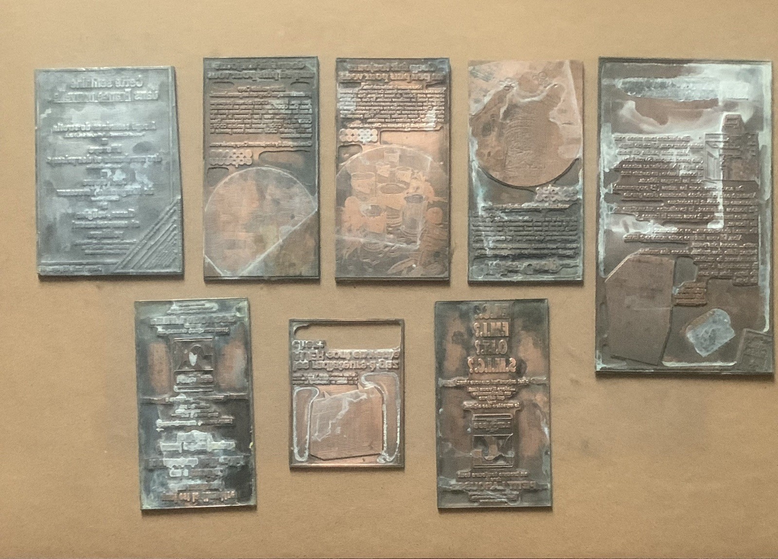 Lot de 8 anciennes plaques publicitaire matrices