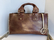 Francesco Biasia Lg. Handbag Handmade Italian Brown Leather Tassels Designer Y2K
