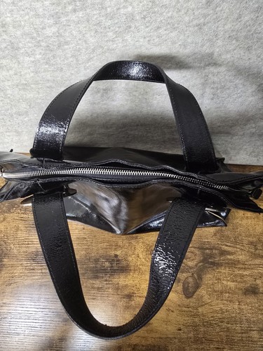 Vintage Francesco Biasi Black Patent Leather Large Silver Buckle Tote Purse – Image 11