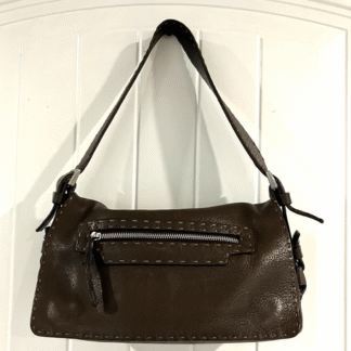 Vtg Francesco Biasia Pebbled Italian Brown Supple Leather Handbag Stitch Details