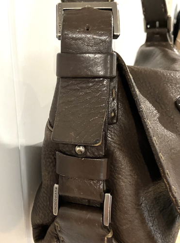 Vtg Francesco Biasia Pebbled Italian Brown Supple Leather Handbag Stitch Details – Image 4