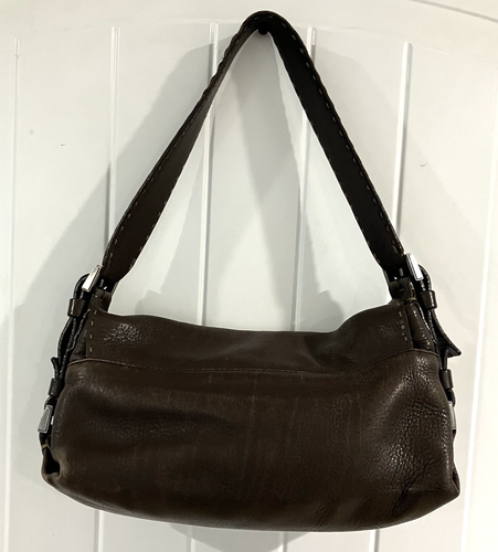 Vtg Francesco Biasia Pebbled Italian Brown Supple Leather Handbag Stitch Details – Image 5