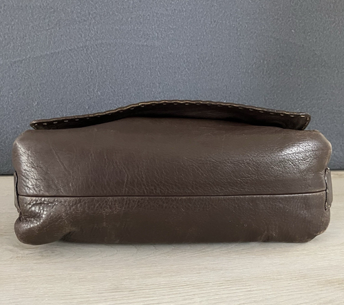 Vtg Francesco Biasia Pebbled Italian Brown Supple Leather Handbag Stitch Details – Image 7